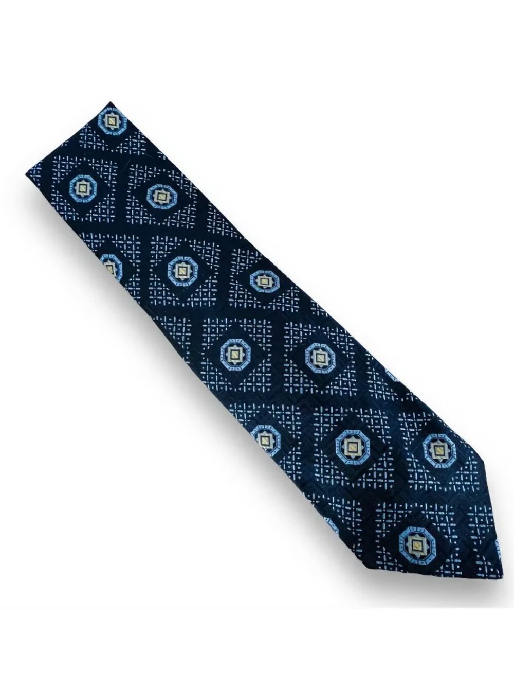 Johnny Carson Vintage 70s Wide Necktie Blue Geometric Mod Disco Retro Tie